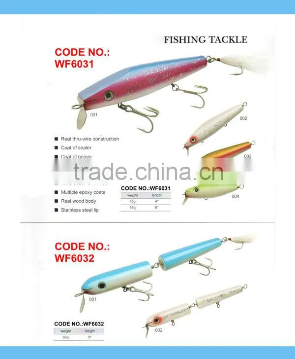 9+ years Wholesaler & OEM Manufacturer ,Hirun fishing tackle,vivid swim action crank bait wood lures WF6030