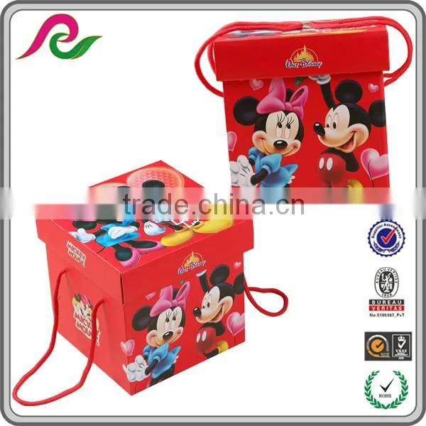 Red folding corrugated paper box with micky mouse picture for packing gift
