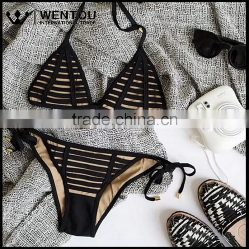 2016 Women White Black Striped Sexy Mature Bikini