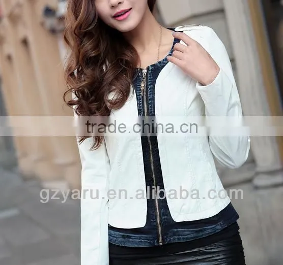 Women Fashion White Leather Jacket 2013