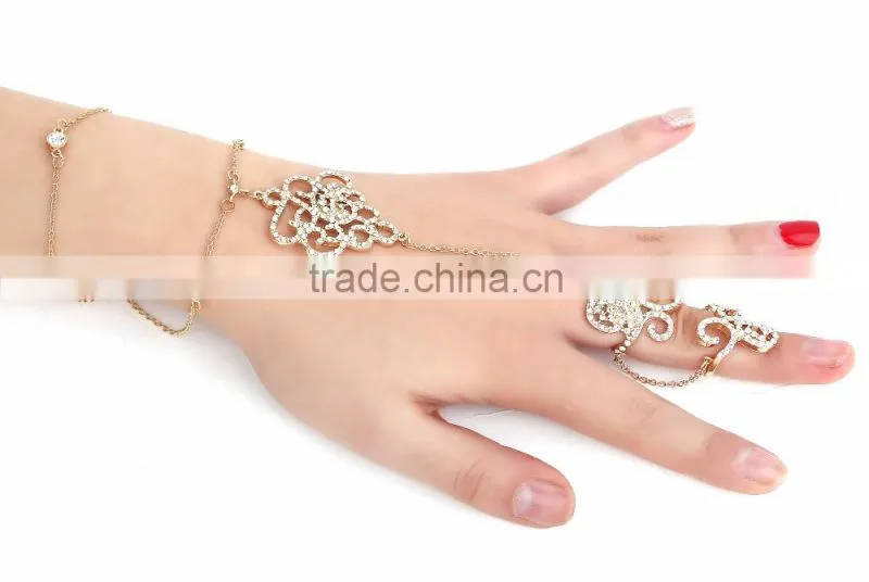 Luxury Slave Multi Gold Chain Link Interweave Finger Ring Bracelet Hand Harness