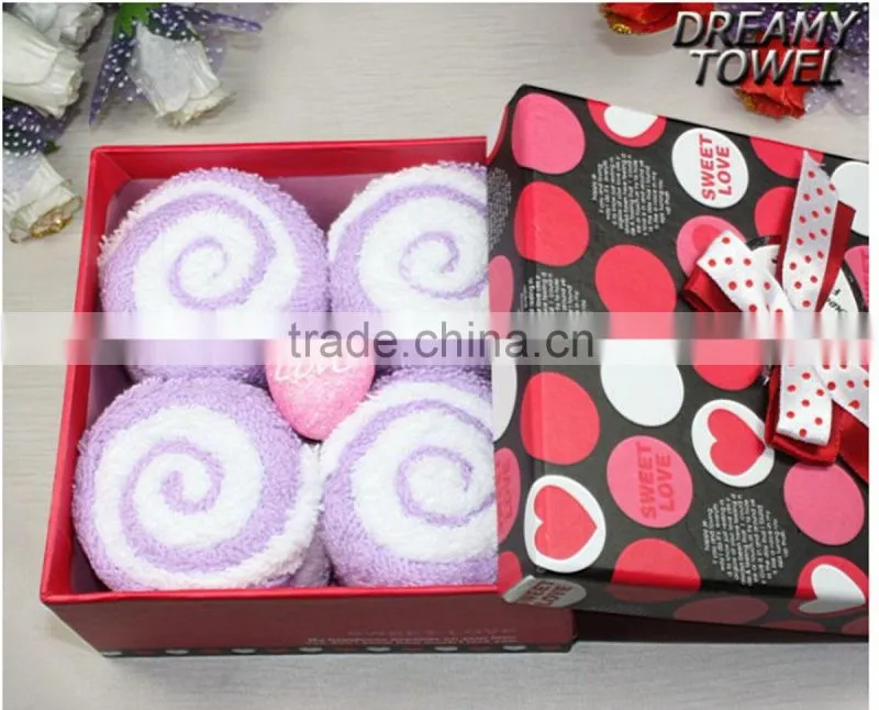 2014 new design lovely promotion 100% cotton cake gift towel sets in box pack