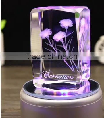 3D Laser Engraved Crystal Cube with light base