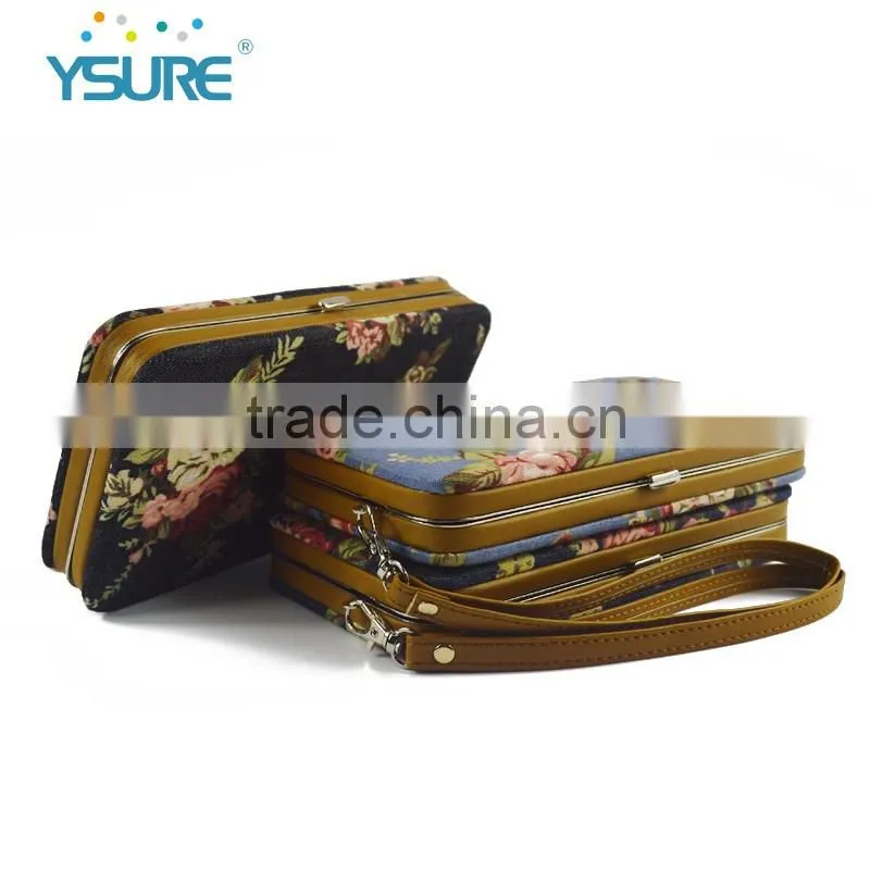 2016 New Style Jean Material Lady Wallet Metal Cases for Universal Mobile Phone, with Mirror and Card Slots