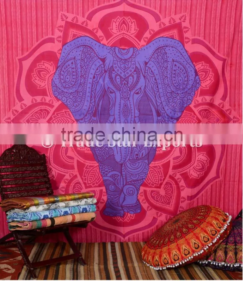 Ethnic Good Luck Indian Elephant With Lotus Mandala Home Decor Hippie Wall Art Bohemian Wall Hanging Tapestry