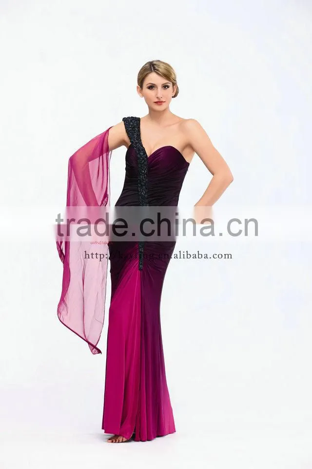 Elegant one-shoulder beaded and ruffle evening dress formal evening wear