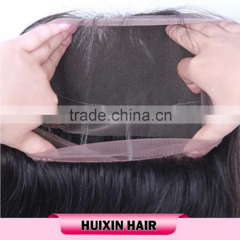 Natural wave Peruvian virgin hair 360 lace frontal with lace band ,lace frontal