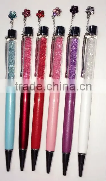 Promotional crystal pen with crystal flower shape pendant promtional gift