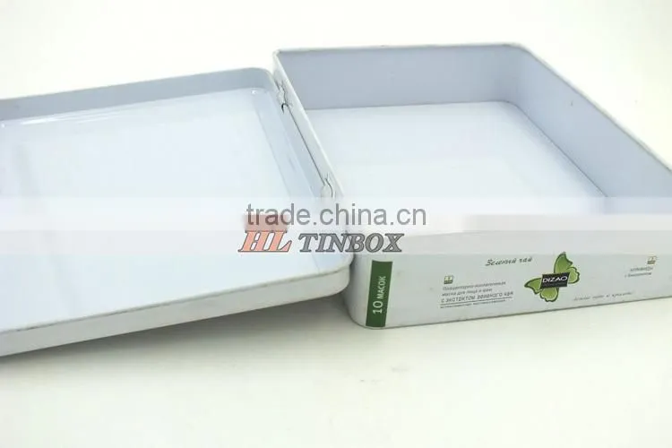 Rectangular Facemask Cosmetics Metal Tin Box with Hinged Lid