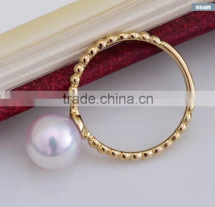 7.5-8mm white natural akoya 14K gold yellow gold pearl ring, wedding pearl ring
