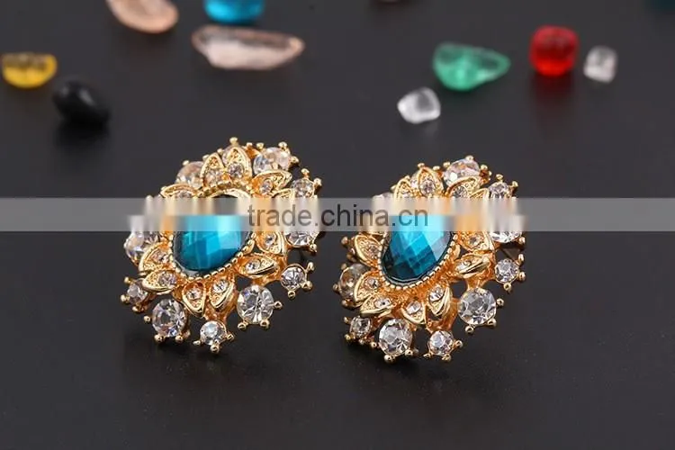 High quality big green stone korea wedding necklace and earring sets gold jewellery
