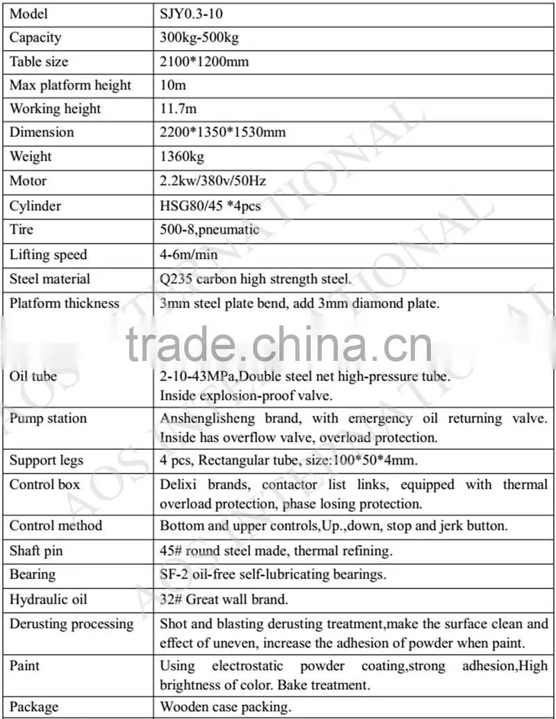 China Shandong Aos automotive scissor lift for overseas selling
