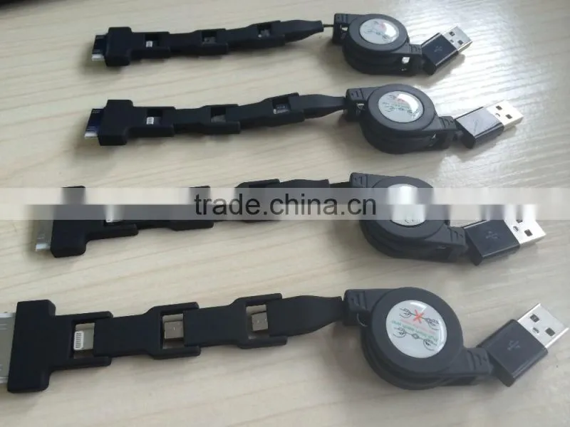4 in 1 Retractable USB2.0 Data Sync Charger Cable for iPhone and Most Android Cell Phones, Tablets