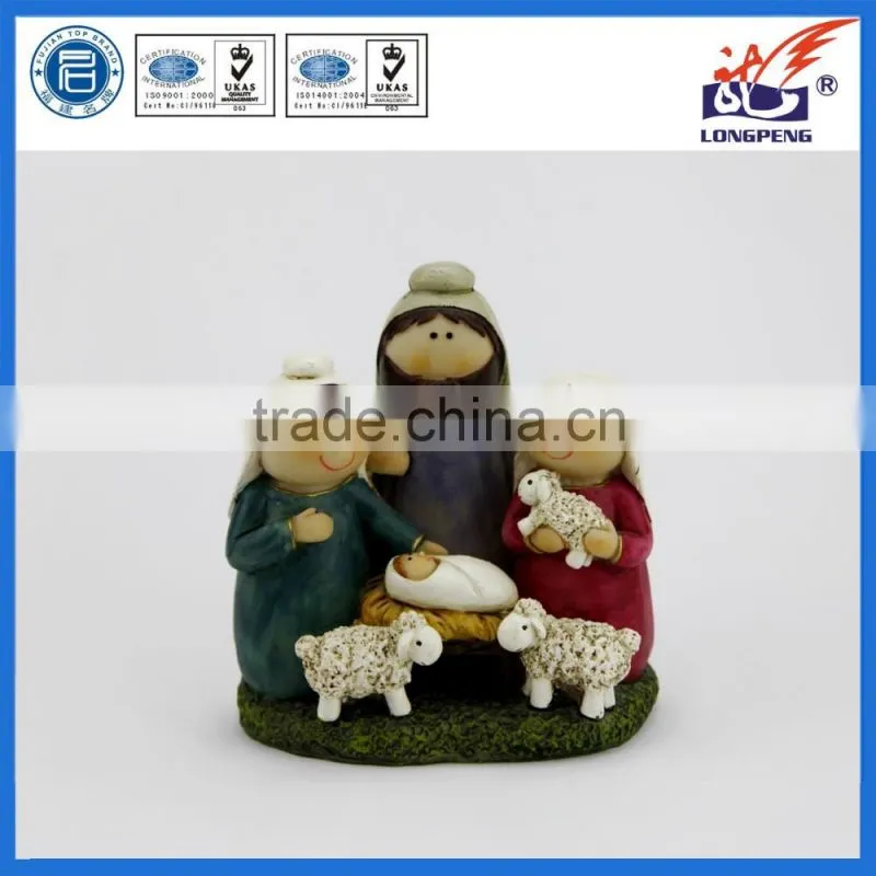 indoor cartoon religious holy family statue with sheepherder