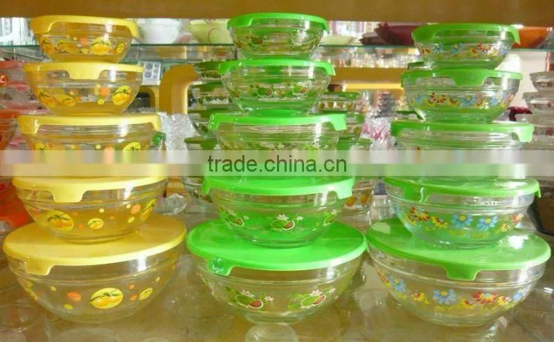 High quality 5pcs set clear glass bowl with red lid