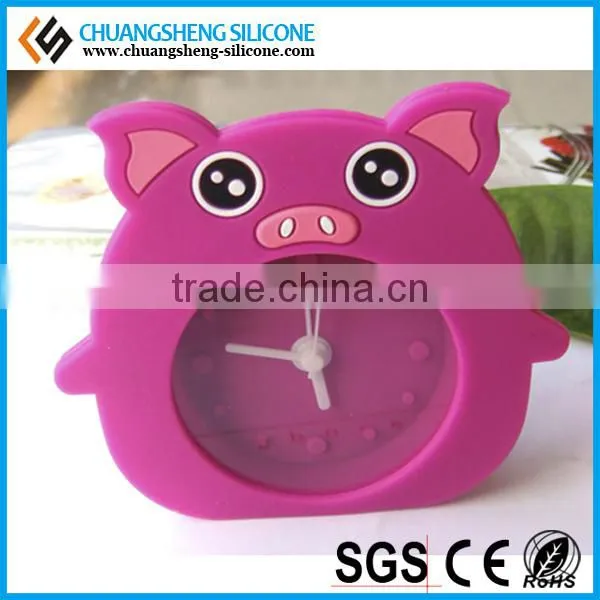 Cute Pig Watch shape silicone table alarm clock in the bedroom for children