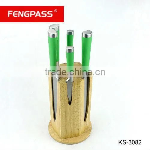 stainless steel kitchen knife set with wooden block (49-259-288)