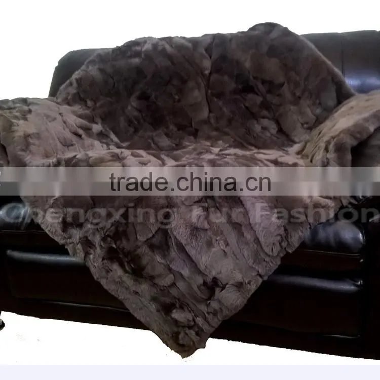 CX-D-66F High Quality Pachwork Rex Rabbit Real Fur Throw Blanket
