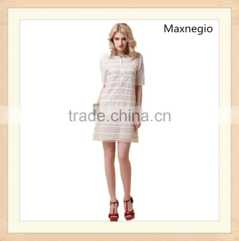 Embroidery stripe styles ladies elegant short sleeve dresses