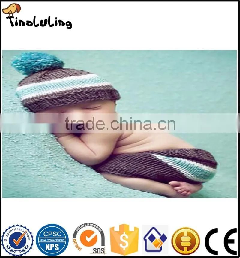 Colorful Knitted woolen Crochet Baby Hat with ball top selling for new born baby photography props