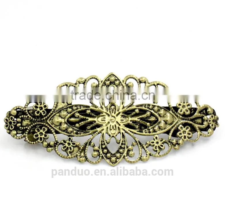 Woman Antique Bronze Flower French Hair Barrette Clips Accessories