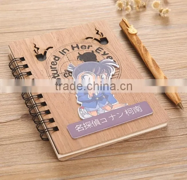 High quality japan detective conan anime wood cover cute notebook