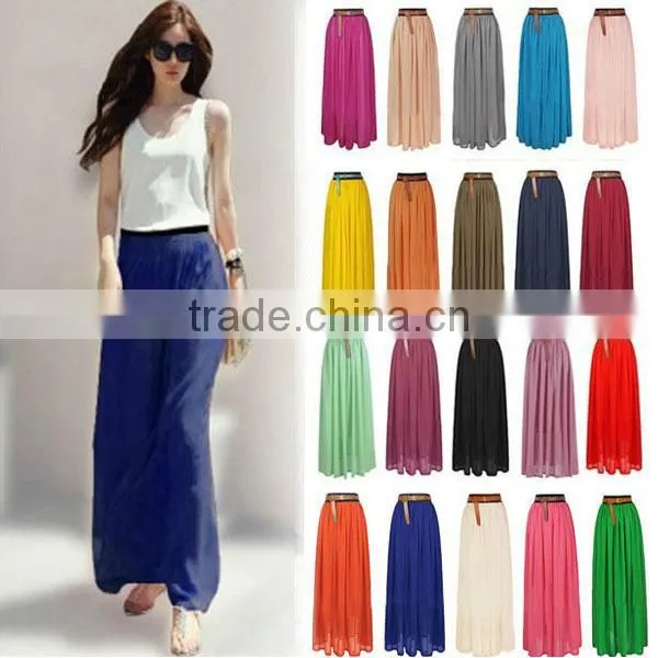 hot selling pleated white chiffon long skirt women