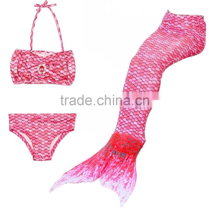 Kids Bikini + Shorts + Mermaid Tail with pink monofin for Swimming