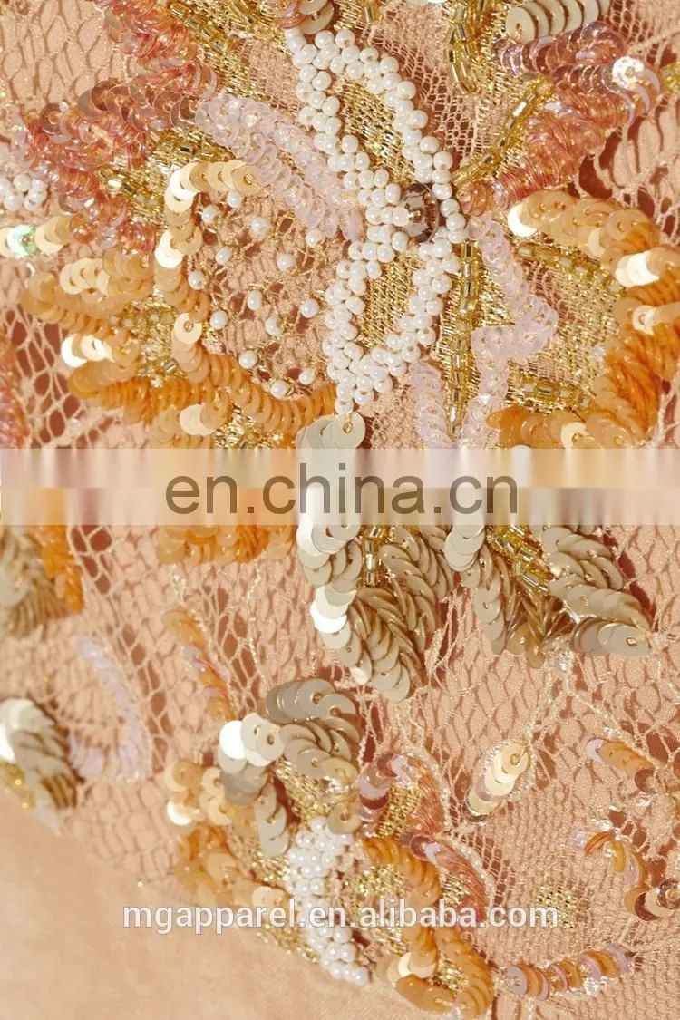 fashion white gold bead and sequin embellished dresses for women, silk gown evening dress