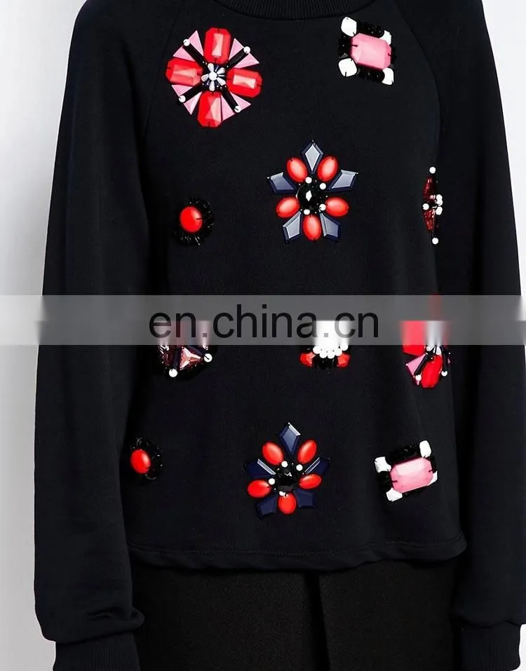 Latest fashion blouse design long sleeve beaded latest fashion ladies blouse