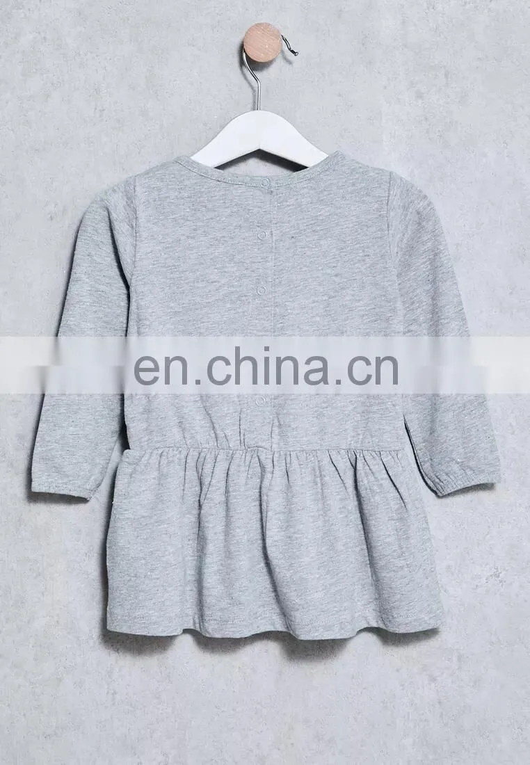 Latest Children Dress Designs Graphic Heart Printed Front Child Dress Wholesale Baby Clothes