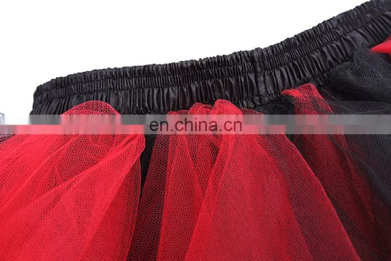 Kate Kasin Women's Soft Tulle Netting Red&Black Petticoat Crinoline Underskirt for Retro Vintage Dress KK000447-4