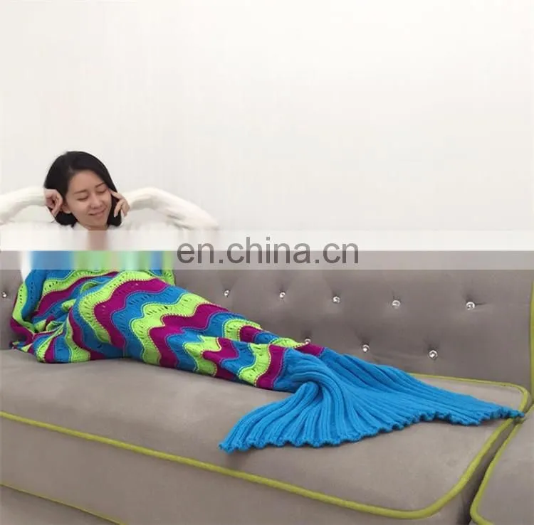 New popular Fashion All Season blankets handmade knit mermaid tail blanket wholesale