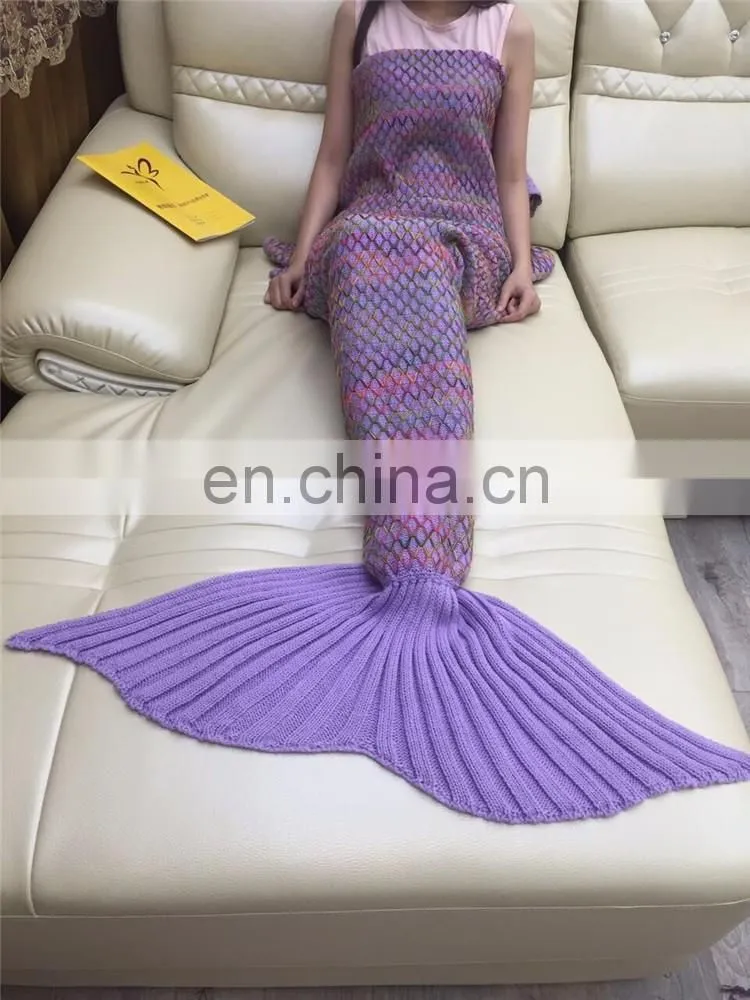 Manufacture Fashion Cute Christmas gift knit throw soft blanket mermaid tail blanket for Adult Kids