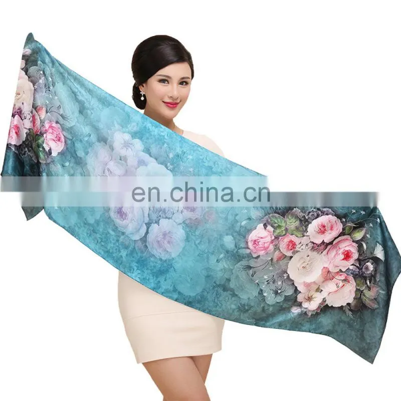 womens fashion feel square digital print custom design silk scarf