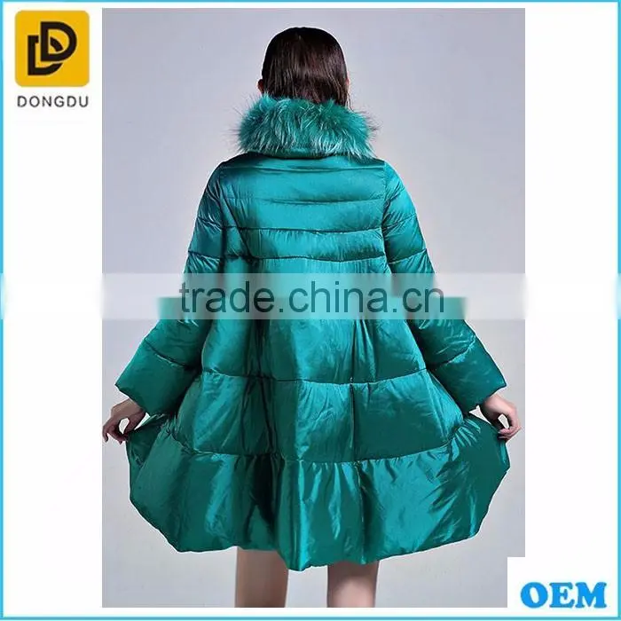 New fashion Green silk stain puffy embroidery women winter coats