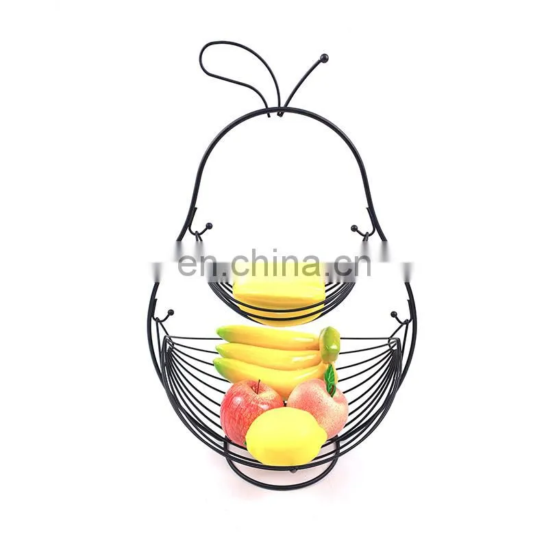Farmhouse Home Storage Kitchen Food Fruits Organizer Egg Mesh Wire Rack Metal 2 Tier Fruit Basket