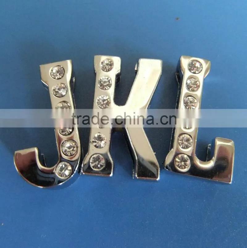 Zinc Alloy Charms Half Side Rhinestones Inlayed 18mm Slide Letters