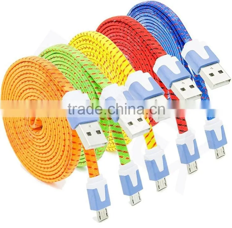 OEM ODM Braid Rohs 24awg Flat Micro Phone Charger USB Cable