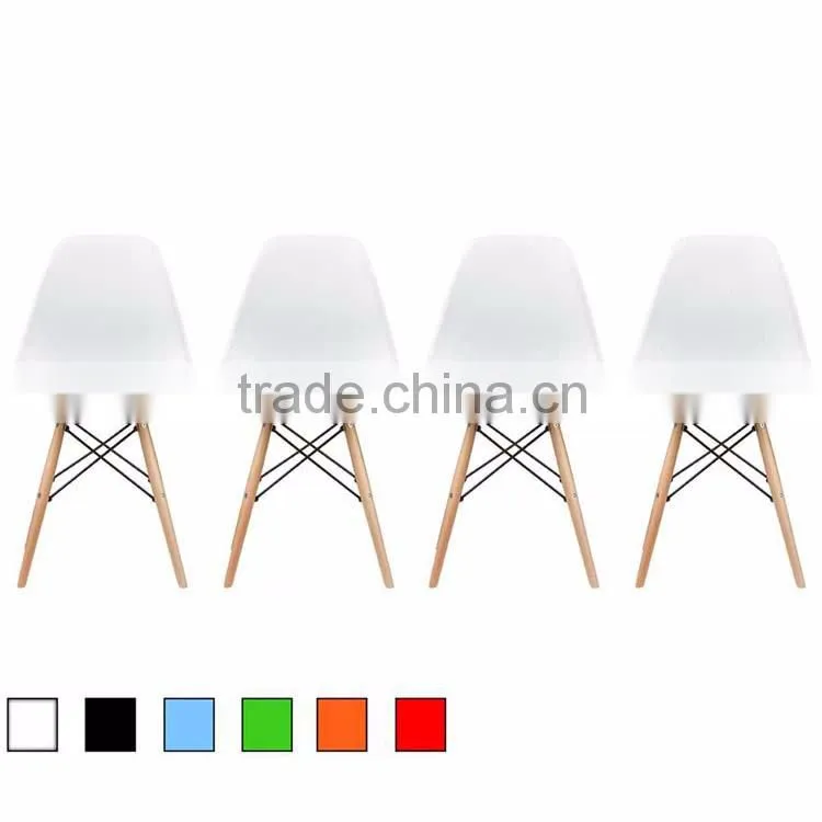Natural Wood Legs Dining Room Base Chrome Metal Molded Plastic Four Leg Furniture Office Chair