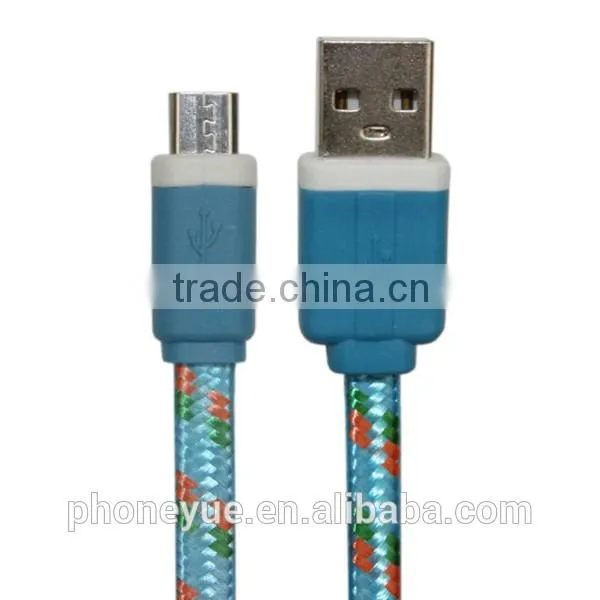 hot selling whole mix three colors micro braided usb charging cable