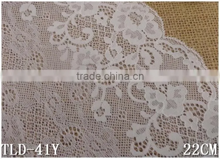 China Factory Fashion New Design Wide 8.67" Eslatic White Soft Spandex Nylon Warp Knitted lace wedding dresses