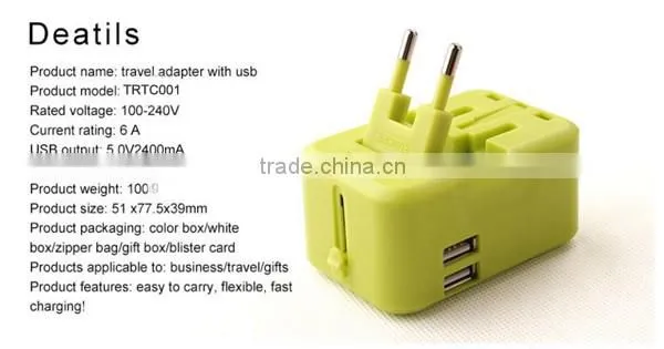 (110126) Universal travel adapter with usb charger,promotional adapter,usb travel adapter