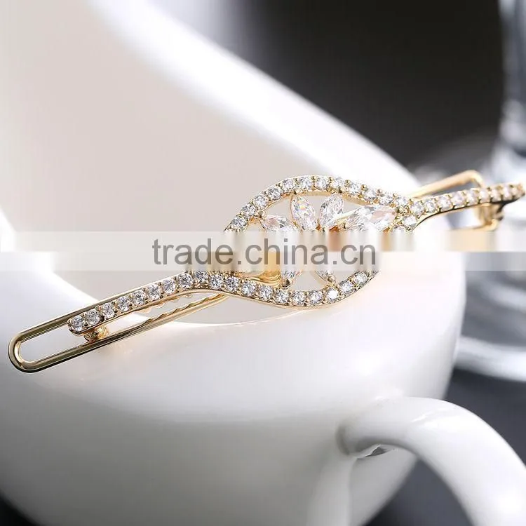Korean Elegant Women Oval Full Rhinestones Crystal Barrette Hair Clip Hairpin