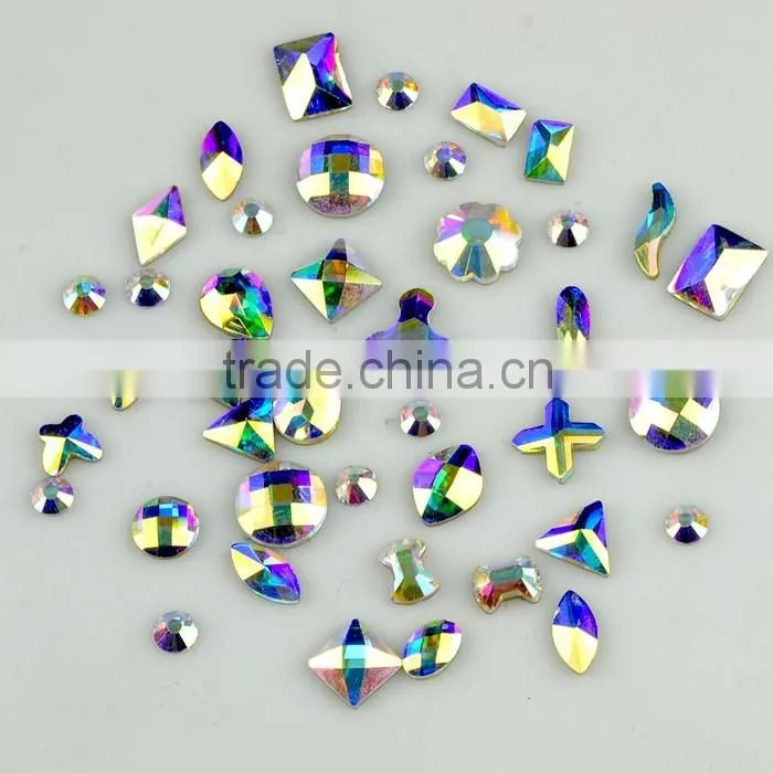 Brand new quality nail art flat back crystal rhinestones, cold fix shaped glass stones for fashion designs