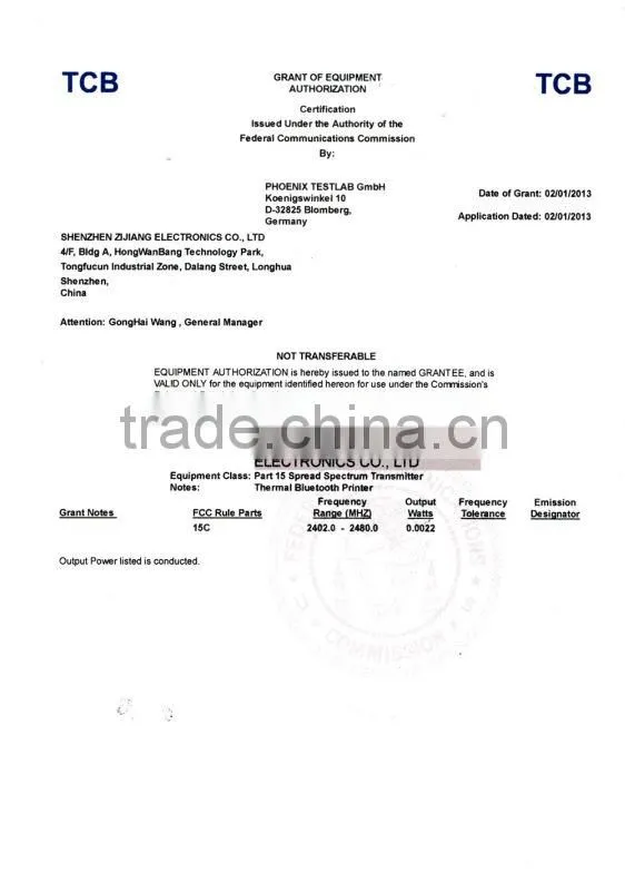 CE/FCC approved bluetooth receipt printer
