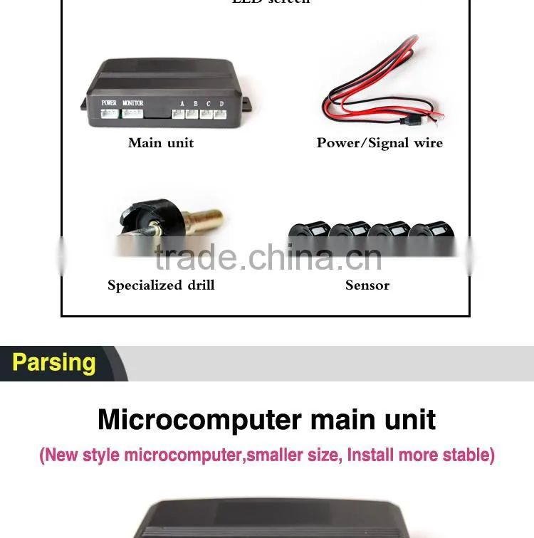 Car beep parking sensor with 3 colors and 8 stage slim lED display