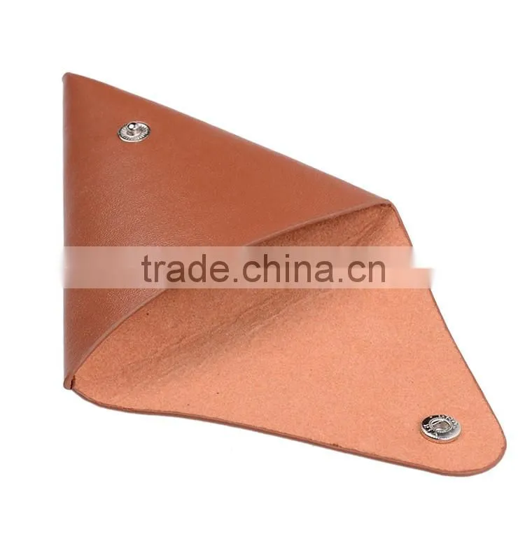 Brown mini leather coin purse wallet with triangle shape for laldies