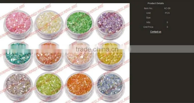 2014 New Arrival Professional Colorful Nail Art Glitter Nail Care Decoration Powder 12 Colors Crushed Shell Material AG001