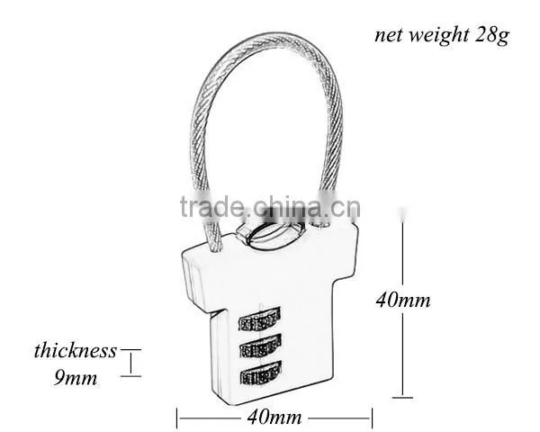 RANDOM Mix Colors Green T-shirt Shaped Three Coded Lock Blank Metal Zinc Alloy Steel Wire Combination 3 Digitals Padlock